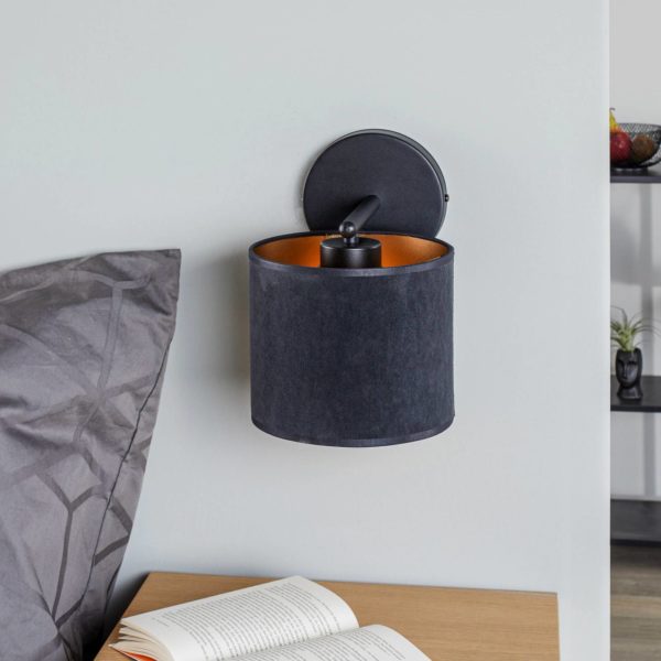 EMIBIG LIGHTING Applique Jari abat-jour tissu, noir doré EMIBIG LIGHTING