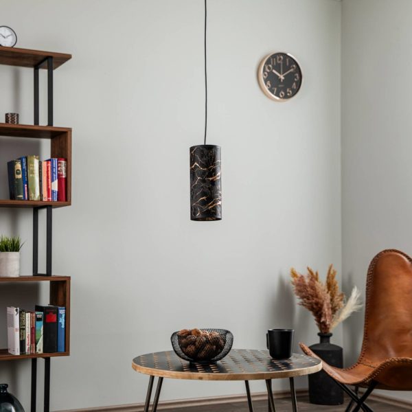 EMIBIG LIGHTING Suspension Joni tissu, 1 lampe, noir marbré EMIBIG LIGHTING