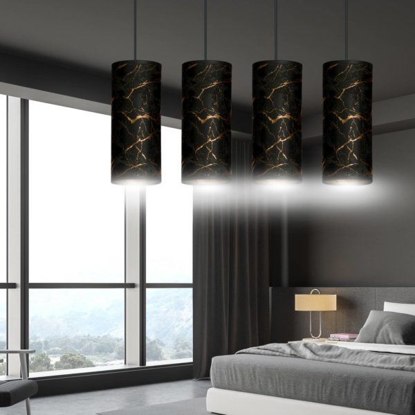 EMIBIG LIGHTING Suspension Joni allongée 4 lampes, noir marbré EMIBIG LIGHTING