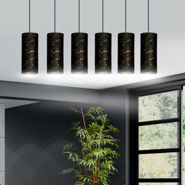 EMIBIG LIGHTING Suspension Joni allongée 6 lampes, noir marbré EMIBIG LIGHTING