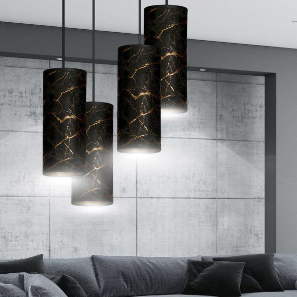EMIBIG LIGHTING Suspension Joni ronde 4 lampes, noir marbré EMIBIG LIGHTING