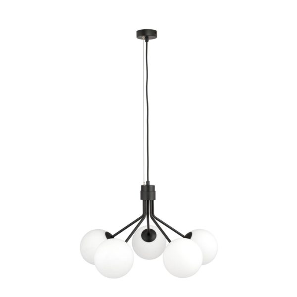 EMIBIG LIGHTING Suspension Nova, noire/opale, à cinq lampes EMIBIG LIGHTING