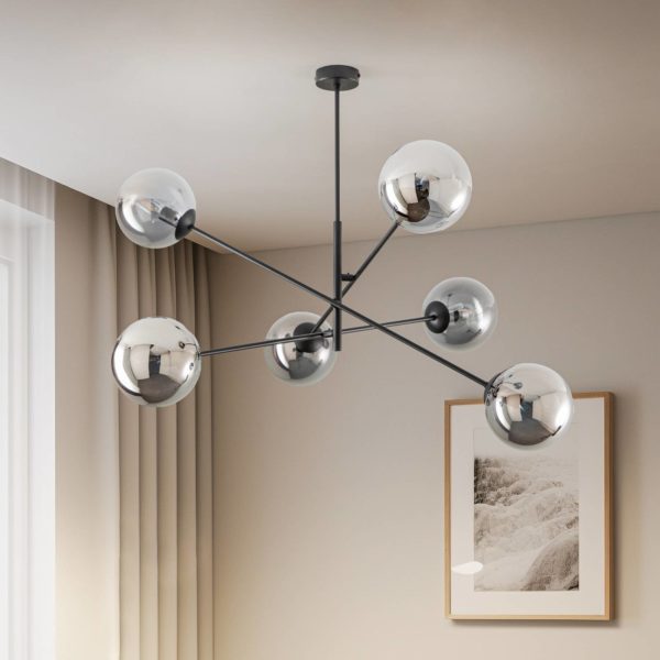 EMIBIG LIGHTING Plafonnier Linear, noir/graphite, six lampes EMIBIG LIGHTING
