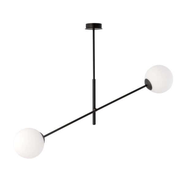 EMIBIG LIGHTING Plafonnier Linear, noir/opale, deux lampes EMIBIG LIGHTING