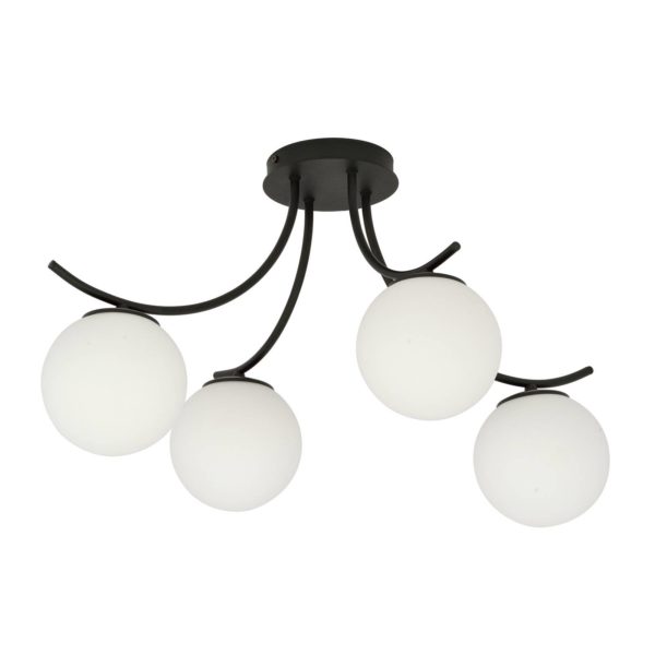 EMIBIG LIGHTING Plafonnier Boston, noir/opale, à 4 lampes EMIBIG LIGHTING