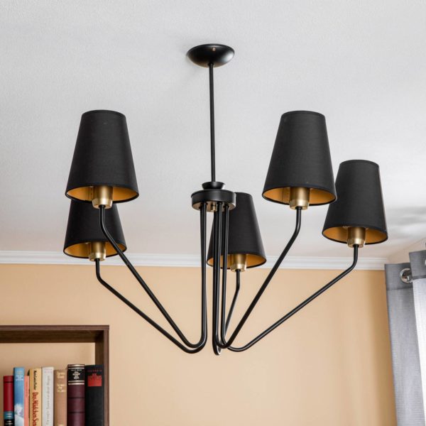 Eko-Light Lustre Victoria abat-jour tissu, noir/doré Eko-Light