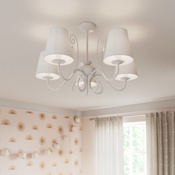 Eko-Light Lustre Sara avec 5 abat-jour en tissu, blanc Eko-Light