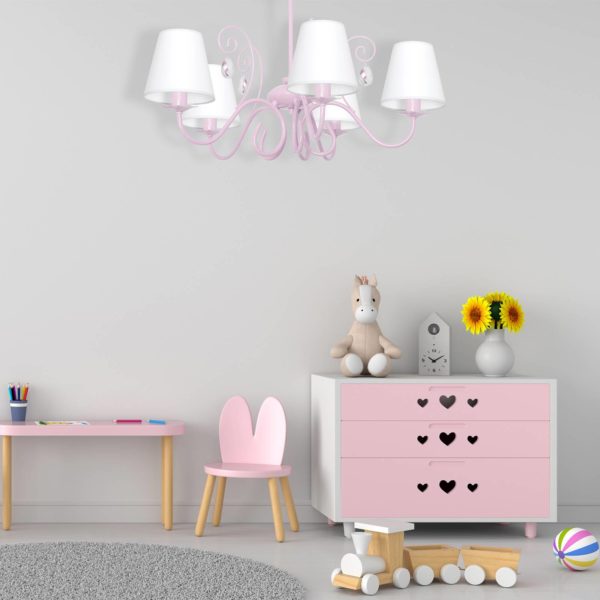 Euluna Lustre Sara avec 5 abat-jour en tissu, blanc/rose Euluna