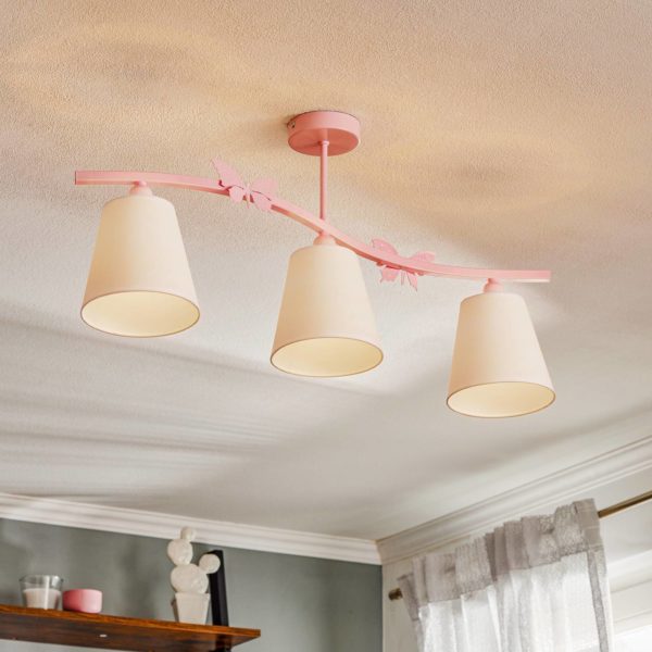Eko-Light Plafonnier Alice, rose, 3 abat-jour en tissu blanc Eko-Light