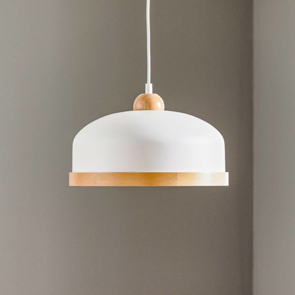 Eko-Light Suspension Studio décor bois, 1 lampe, blanche Eko-Light