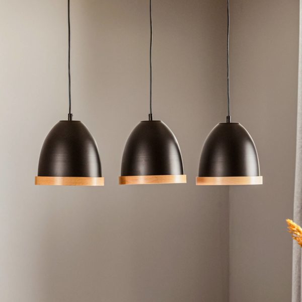 Eko-Light Suspension Studio décor bois, 3 lampes, noire Eko-Light