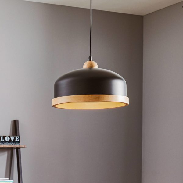Eko-Light Suspension Studio décor bois, 1 lampe, noire Eko-Light