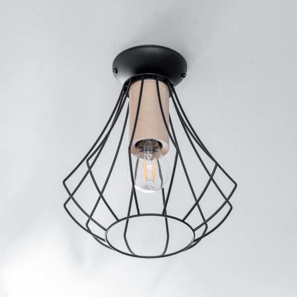 Eko-Light Plafonnier Will, bois clair, cage noire Eko-Light