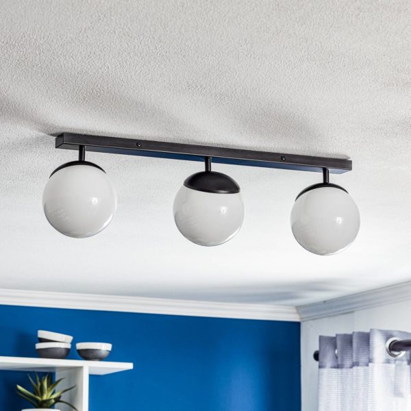 Eko-Light Plafonnier Sfera 3 lampes direct long verre/noir Eko-Light