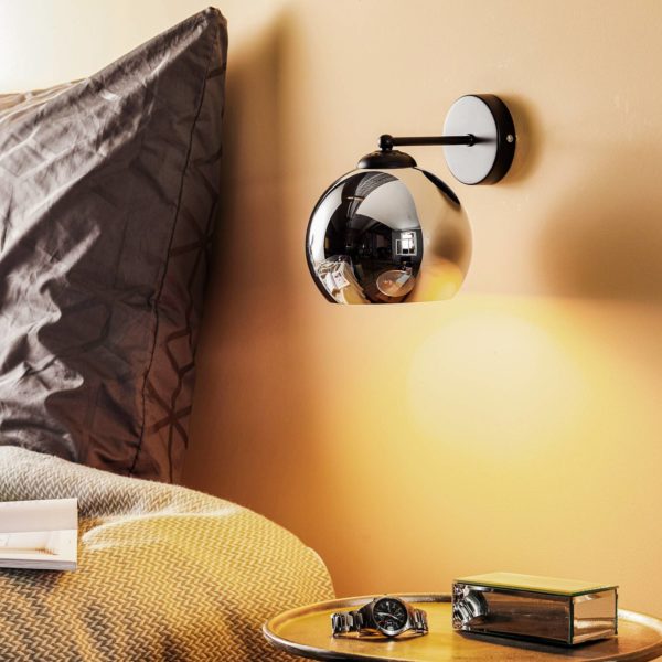 Eko-Light Tory applique murale noir/chrome, dôme en verre Eko-Light