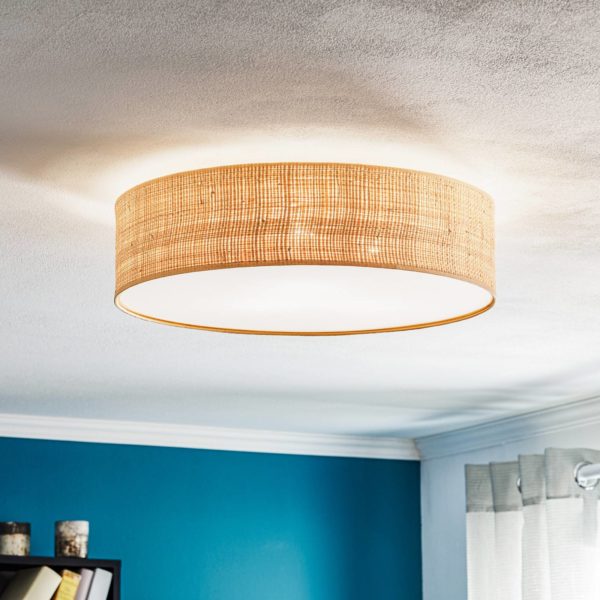 Eko-Light Leano plafonnier beige rond, en rotin Eko-Light