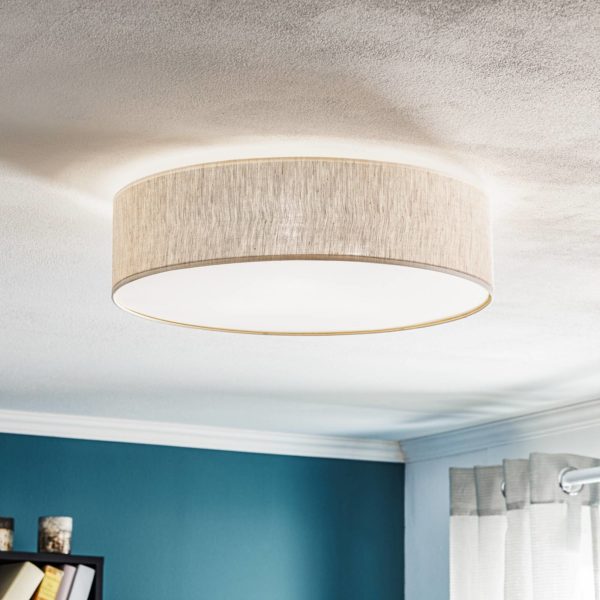 Eko-Light Leano plafonnier gris rond, en lin Eko-Light