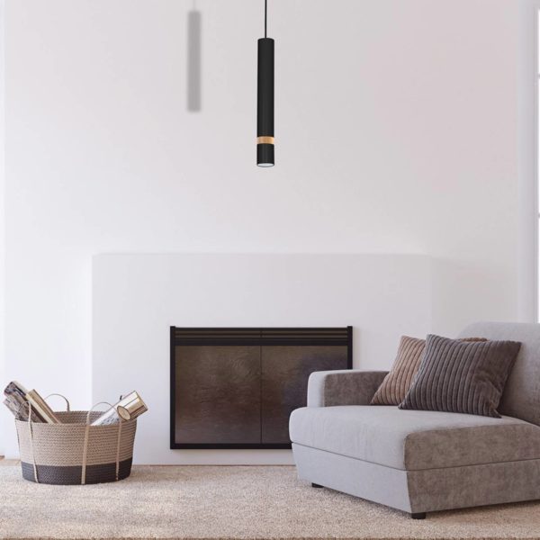 Eko-Light Suspension Joker, noire/bois, à une lampe Eko-Light