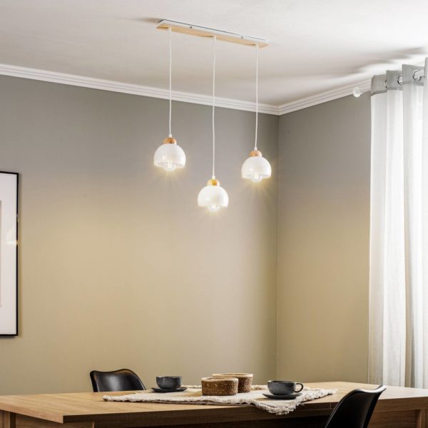 Eko-Light Suspension Dama à trois lampes, blanche/bois clair Eko-Light