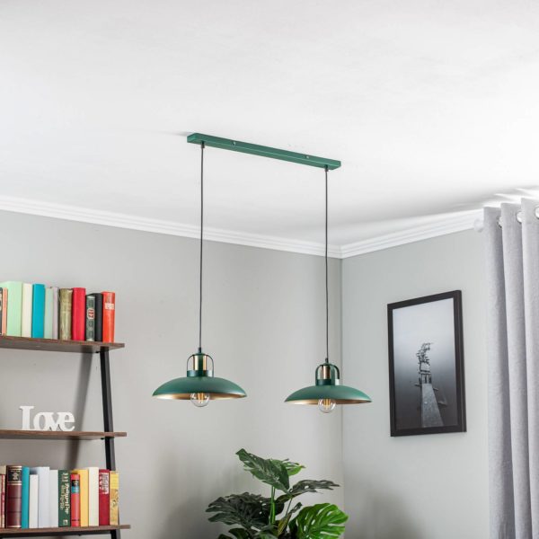 Eko-Light Suspension Felix, verte/dorée, à 2 lampes Eko-Light