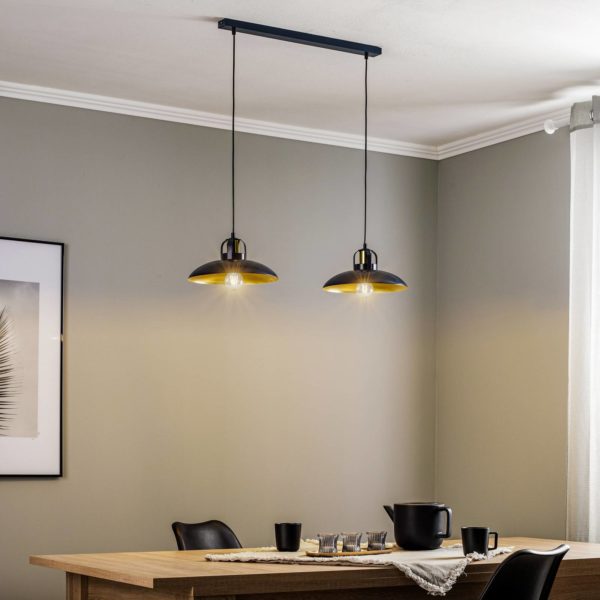 Eko-Light Suspension Felix, bleue/dorée, à 2 lampes Eko-Light