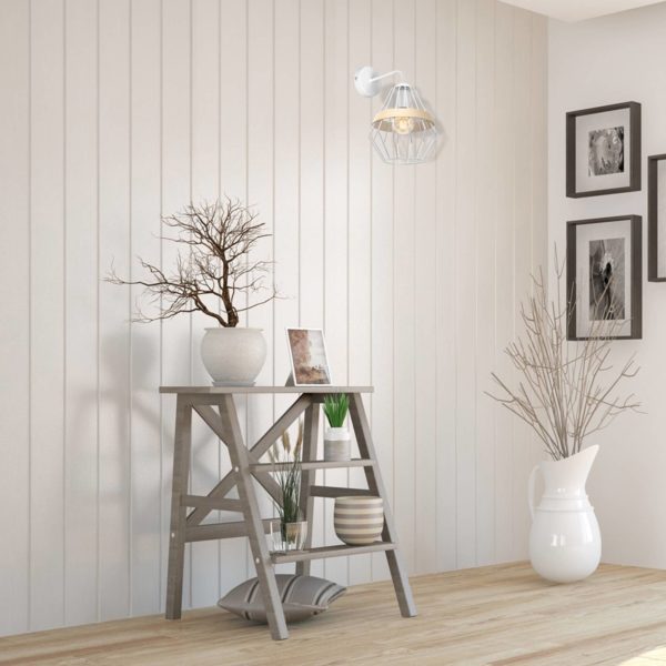 Eko-Light Applique Cliff, abat-jour cage bande bois, blanche Eko-Light