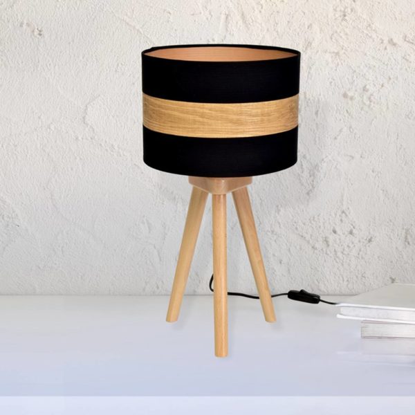 Eko-Light Lampe à poser Terra en bois et tissu, noire Eko-Light