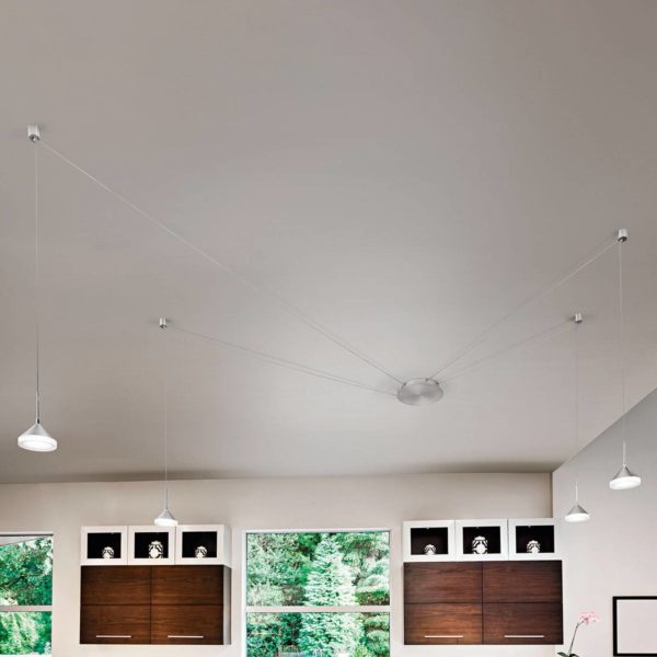 Fabas Luce Isabella suspension LED, à quatre lampes, alu Fabas Luce