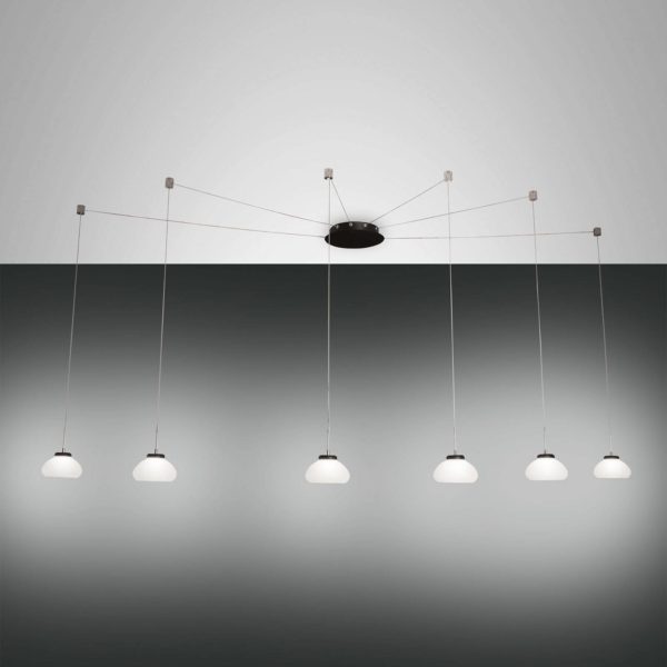 Fabas Luce Suspension Arabella décentrée 6 lampes, blanche Fabas Luce