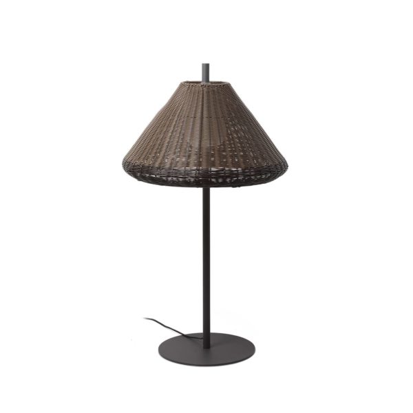 FARO BARCELONA Lampe de terrasse Saigon, abat-jour tressé, brun FARO BARCELONA