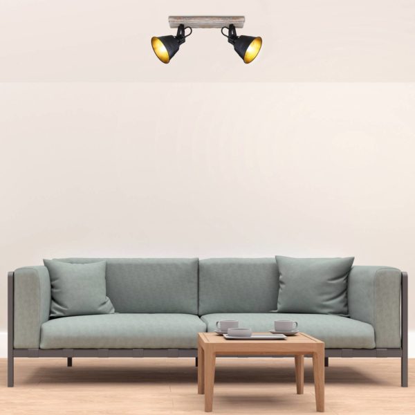 Globo Plafonnier Günther en métal, noir, 2 lampes Globo