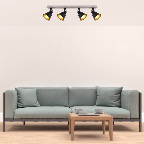 Globo Plafonnier Günther en métal, noir, 4 lampes Globo