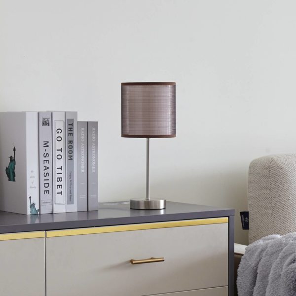Lindby Lampe de chevet Nica avec abat-jour en tissu brun LINDBY