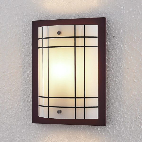 Lindby Applique en bois Thees à verre à carreaux LINDBY