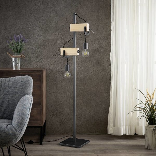 Lindby Asya lampadaire, bois, noir LINDBY