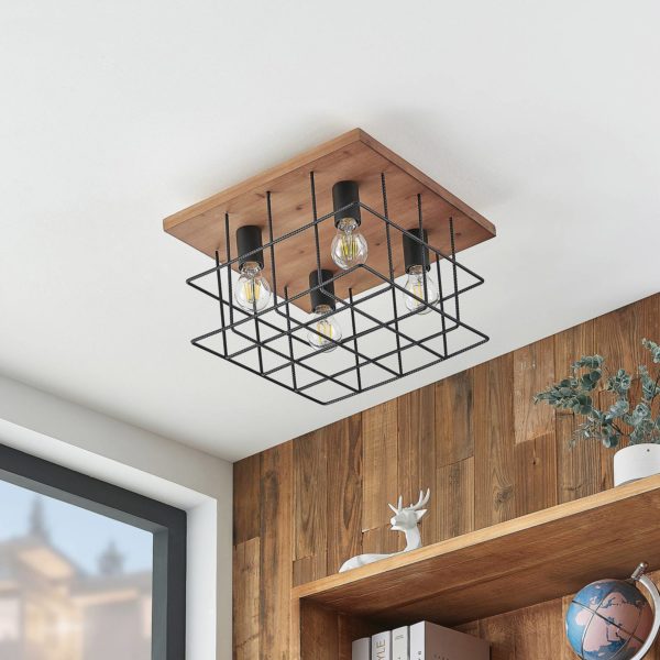Lindby Mireille plafonnier cage avec bois 4 lampes LINDBY