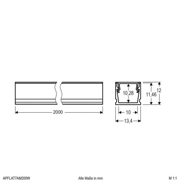 EVN APFLAT7 profilé alu 200cm, profilé en U, blanc EVN