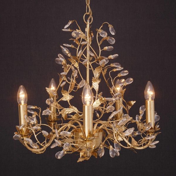 Holländer Ravissant lustre Buono à 5 lampes doré Holländer