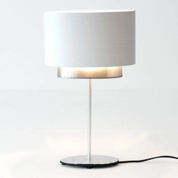 Holländer Lampe table Mattia ovale, double, blanche/argentée Holländer