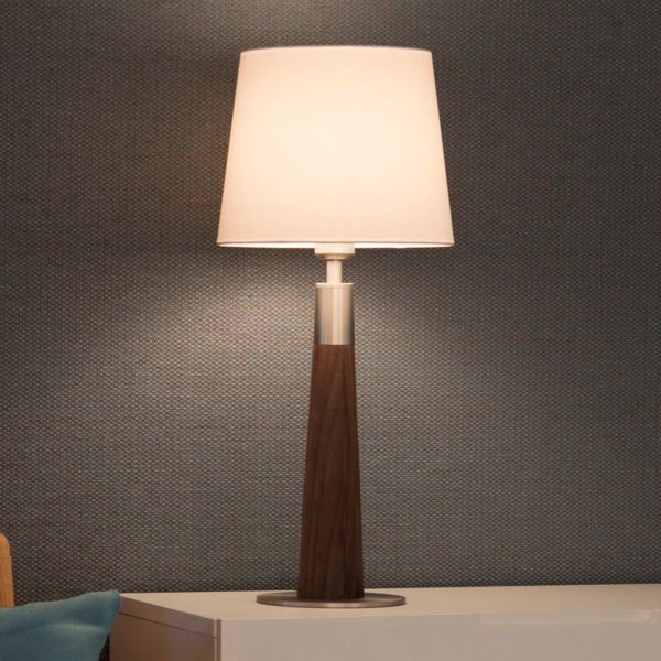 HerzBlut Conico lampe table blanche, noyer, 44 cm HerzBlut