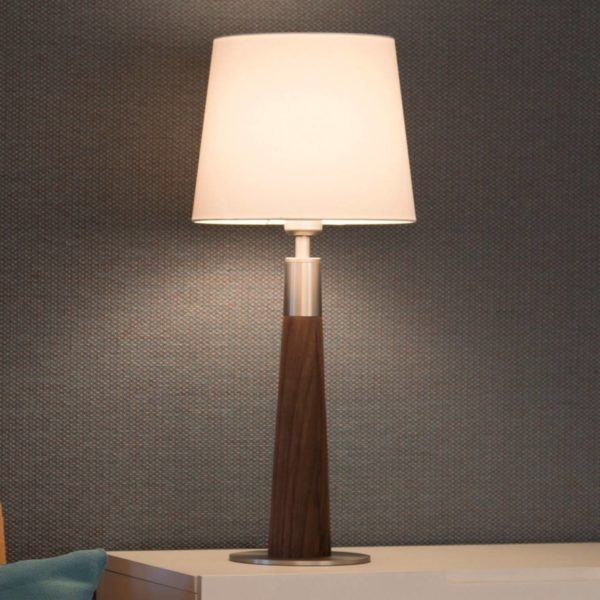 HerzBlut Conico lampe table blanche, noyer, 58 cm HerzBlut