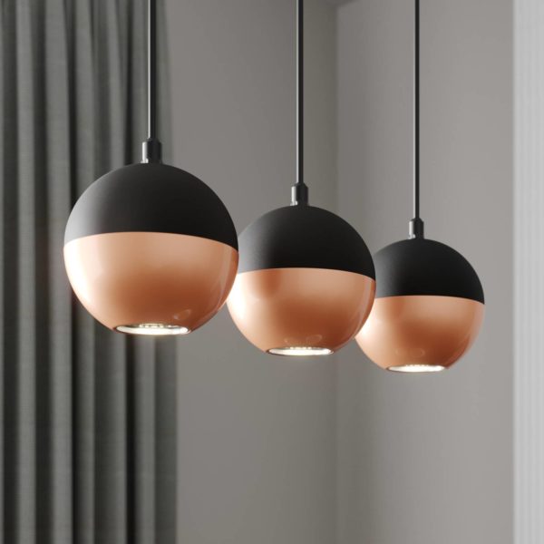 HELam Suspension Midnight en noir/cuivré x3 allongée HELam