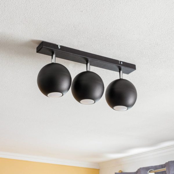 HELam Plafonnier avec spots Midnight en noir, 3 lampes long HELam