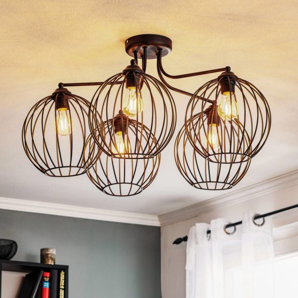 HELam Plafonnier Cumera avec abat-jour cage, à 5 lampes HELam