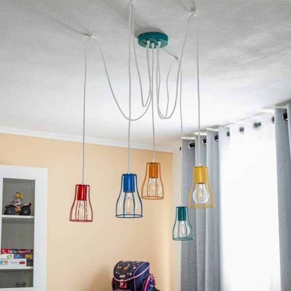 HELam Suspension Tube, à 5 lampes, multicolore HELam