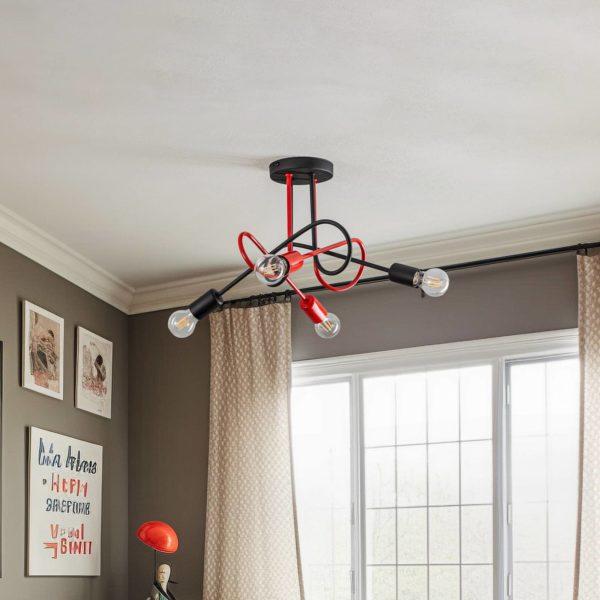 HELam Plafonnier Cambridge, à 4 lampes, noir-rouge HELam