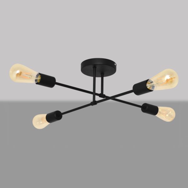 HELam Plafonnier Cambridge, à 4 lampes, noir HELam