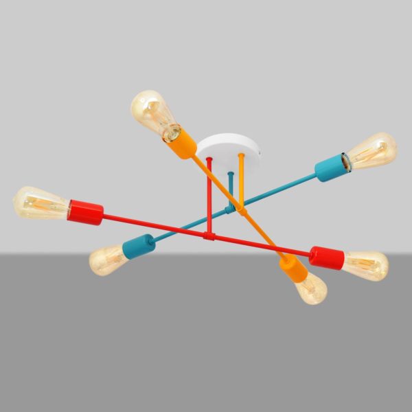 HELam Plafonnier Cambridge, x6, orange-rouge-turquoise HELam