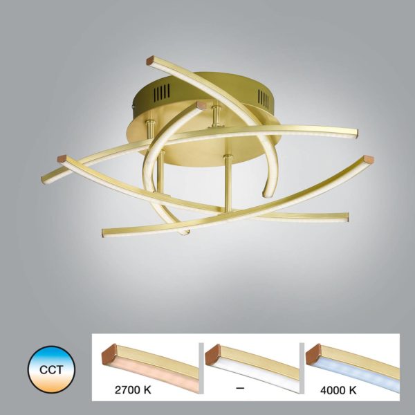FISCHER & HONSEL Plafonnier LED Cross Tunable White, 5 lampes, laiton FISCHER & HONSEL