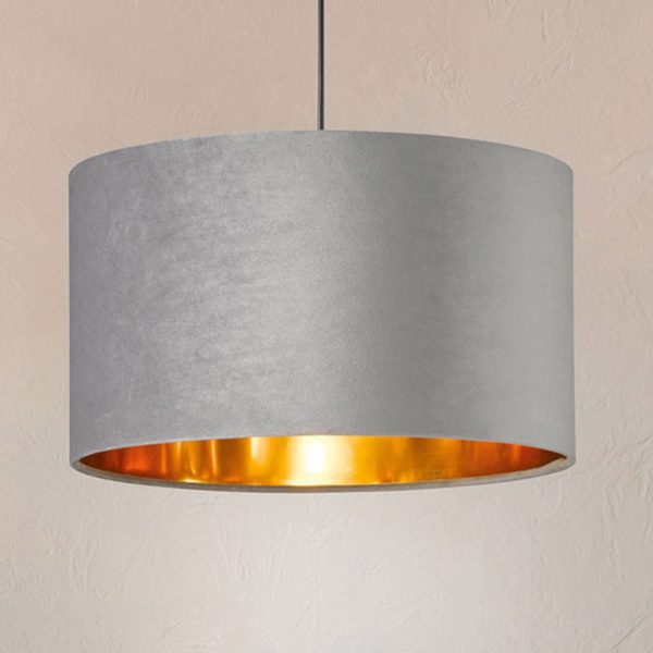 FISCHER & HONSEL Suspension Aura abat-jour velours, Ø 40 cm, grise FISCHER & HONSEL